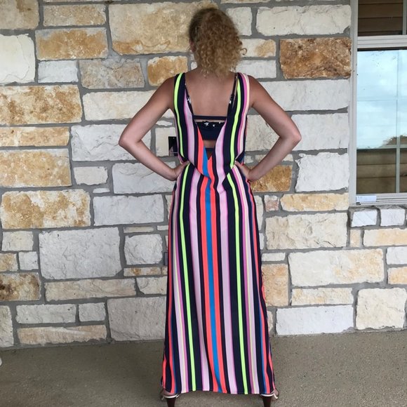 New Project Runway Neon Asymmetrical Maxi Dress - Picture 10 of 12